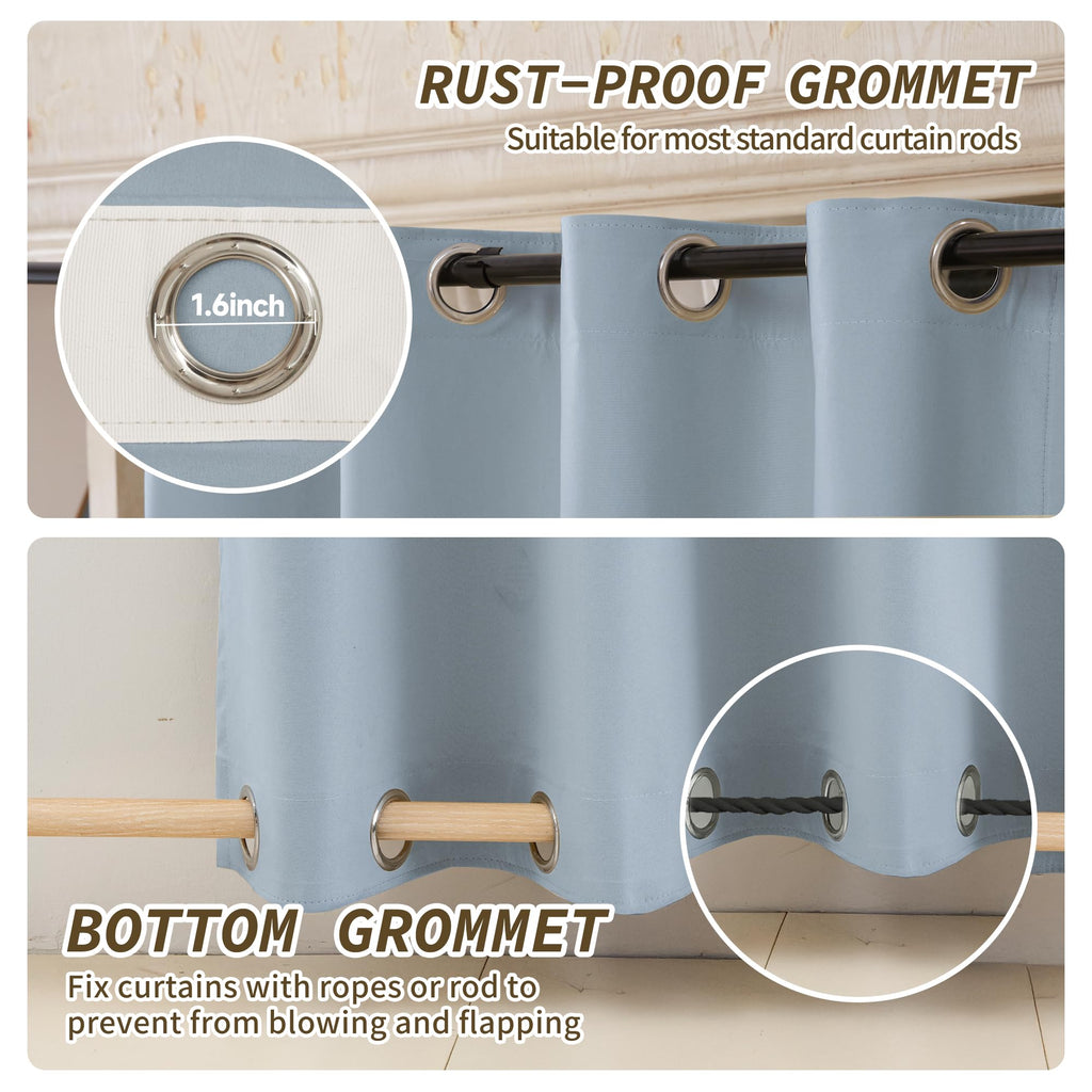 Outdoor Curtains Waterproof, Zipper Design 2 Panels Privacy Weatherproof Blackout Curtain Top & Bottom Grommet