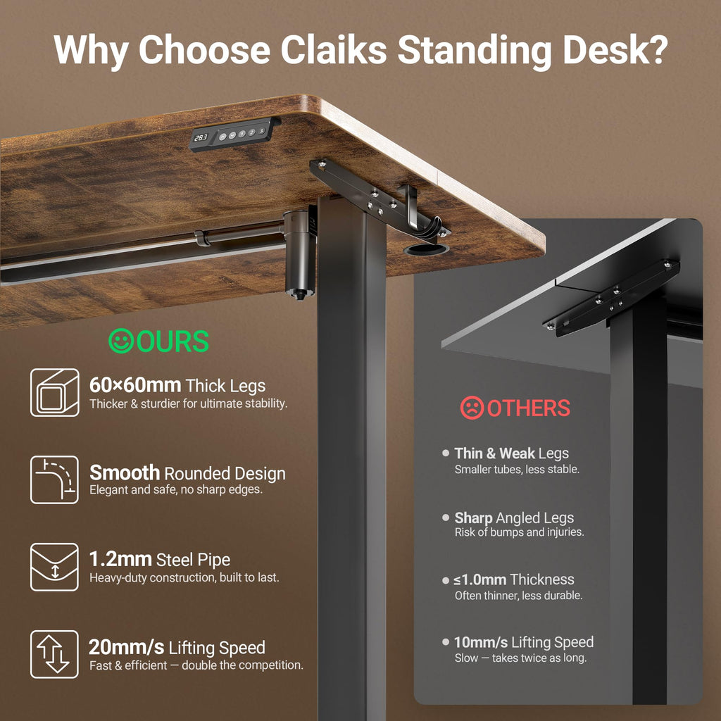 Electric Height Adjustable Standing Desk, 35x20 Inch, Rustic Brown
