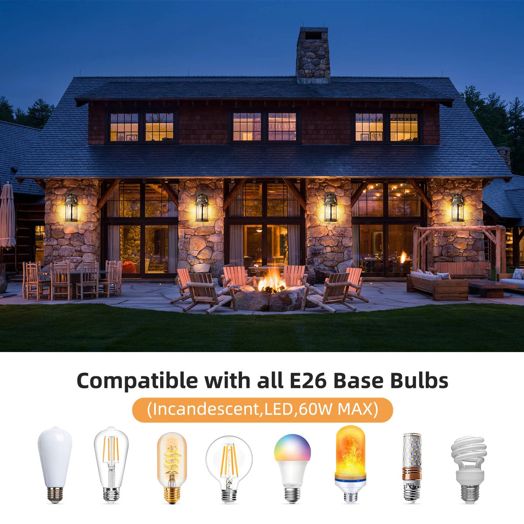 Dusk to Dawn Outdoor Wall Lights, Waterproof Lighting Fixtures Rustic Farmhouse Wall Lanterns with Clear Glass Shades