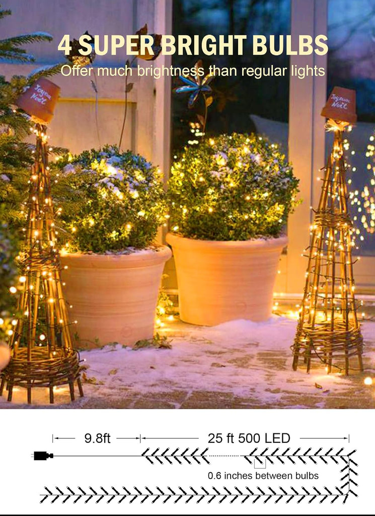 Cluster-Lights-Christmas-Tree-Lights-Outdoor, 1000 LED 50 Ft Christmas Firecrackers String Lights, 12 Modes Timer