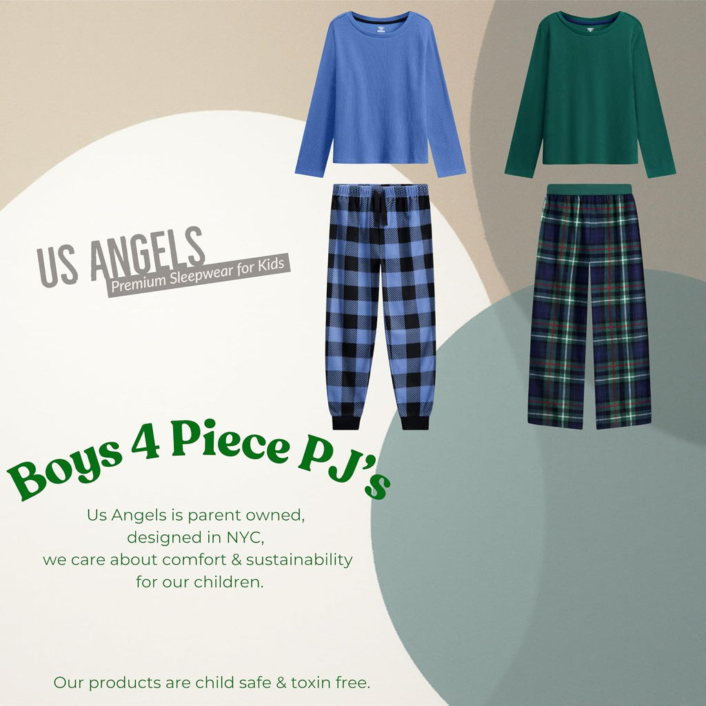 Boys Pajamas Set | Piece Long Sleeve & Fleece Pants | Soft Warm Sleepwear Pjs for Kids & Teens