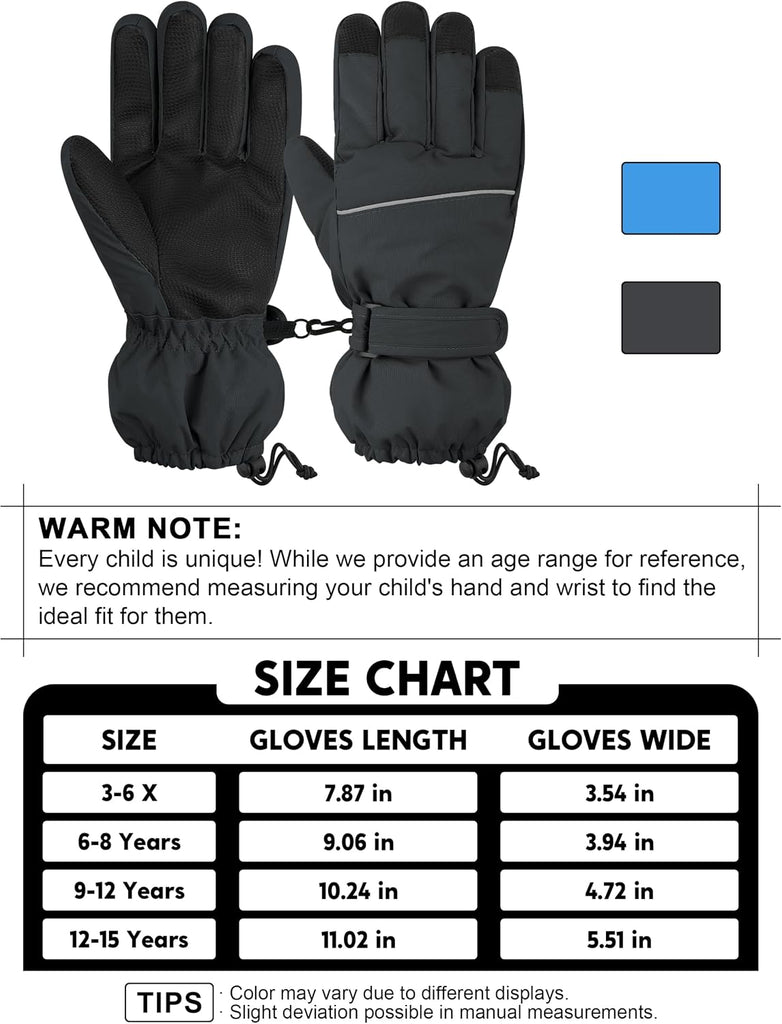 2 Pairs Kids Snow Ski Gloves Winter Waterproof Warm Gloves for Boys Girls Cold Weather Outdoor