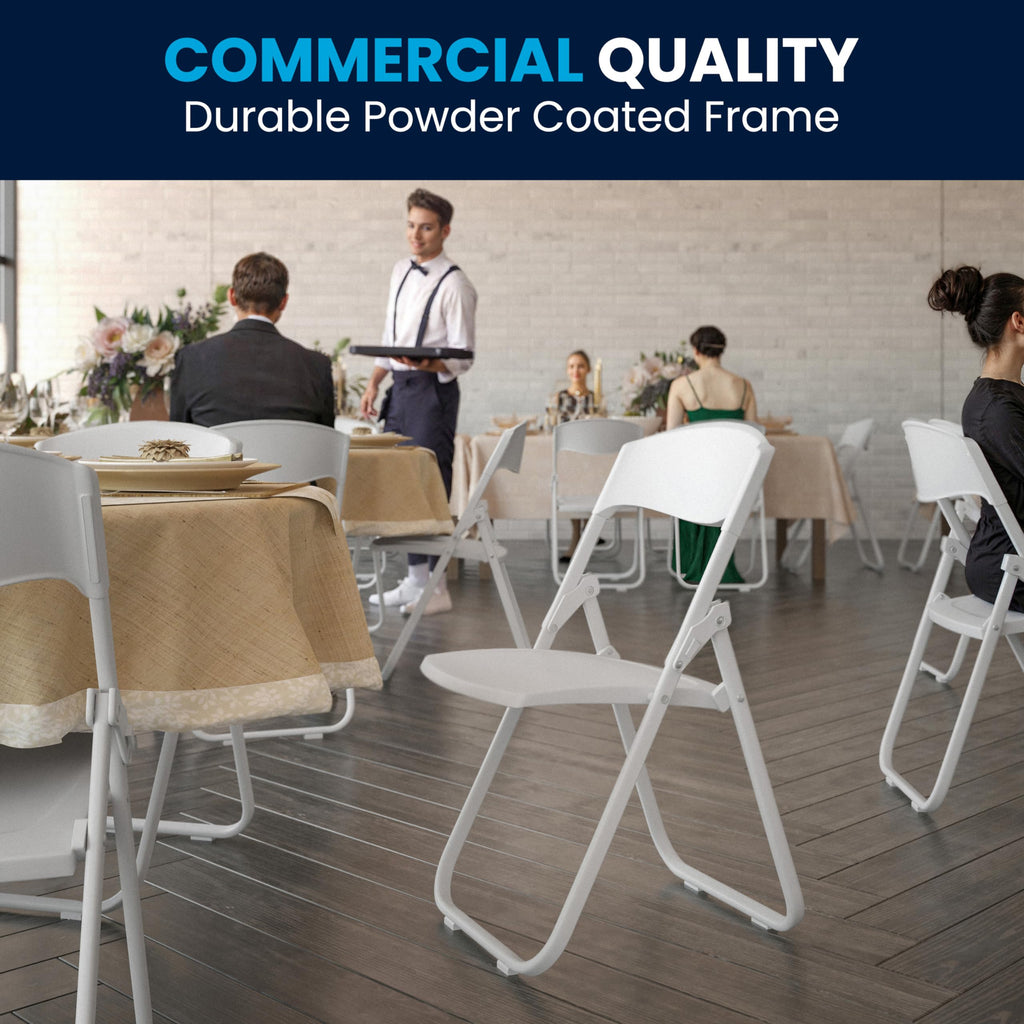 Series 500 lb. Capacity Heavy Duty White Plastic Folding Chair with Built-in Ganging Brackets