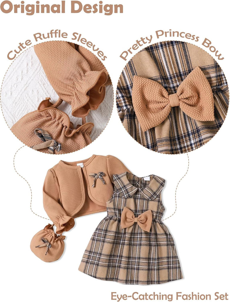 Girl Clothes Toddler Dresses Infant Fall Winter Outfits Little Coat Princess Cardigan Dress Set +Cute Bag