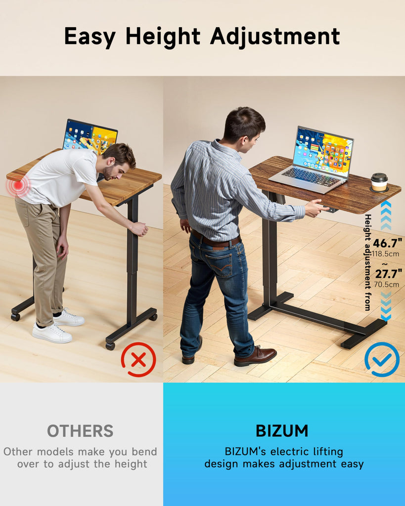 Small Electric Standing Desk Bedside Table with Hidden Wheels 31.5 x 15.8 Inch Adjustable Computer Laptop Office