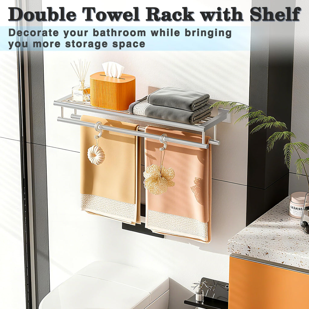 Double Towel Racks Wall Mount 24 Inch, Brushed Nickel