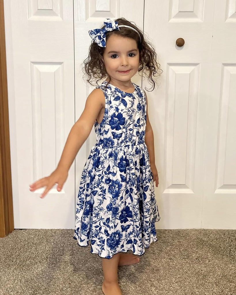Toddler Little Girls Dress And Cardigan Sets 2 Piece Floral Print Sleeveless Dress and Long Sleeve Cardigan Set