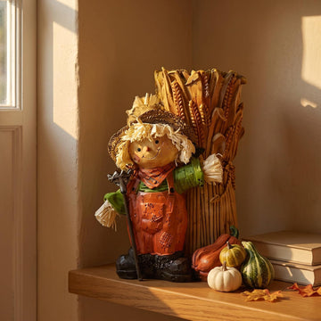 Fall Scarecrow Vase Decoration 11.4 Inch Resin Wheat Vase