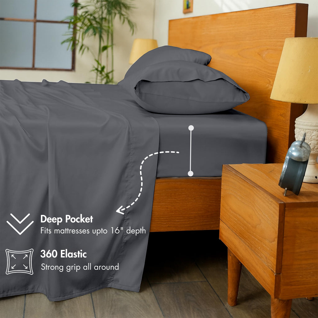 100% Cotton Sateen Twin XL Sheets, Charcoal