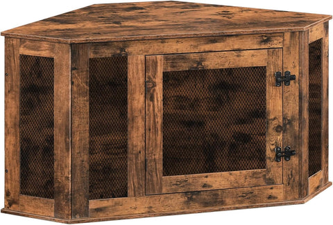 Corner Dog Crate Furniture, Wooden Dog Kennel End Table, Decorative Pet Crate Indoor Use
