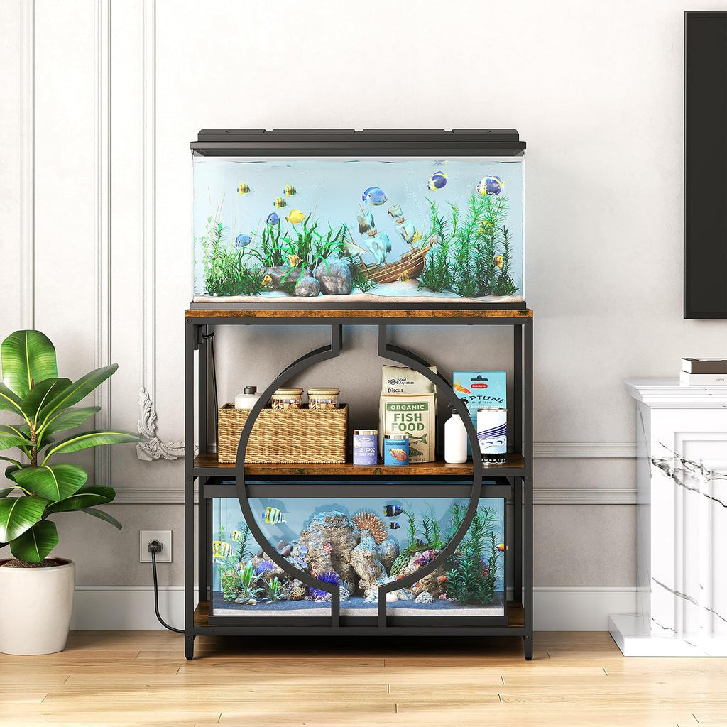 20-29 Gallon Aquarium Stand with Power Outlet, 3 Tier Heavy Duty Metal Fish Tank Stand with Storage Shelf, Fish Tank
