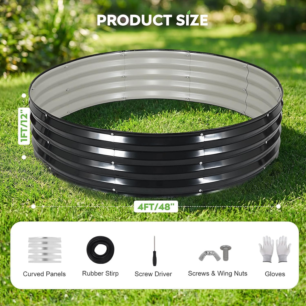 Round Raised Garden Bed, Garden Box 4x4x1ft, Grey, 2 pcs | Round galvanized raised bed, Rust-proof, Easy tool-free