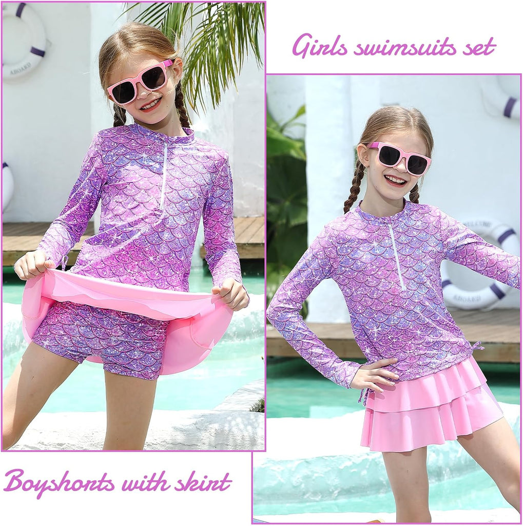Girls Swimsuit Long Sleeve Rashguard Bathing Suits Swim Set
