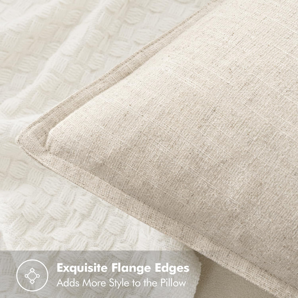 Decorative Linen Pillow Covers 20x20 Inch Natural Beige Boho Farmhouse Neutral Couch Throw Pillows