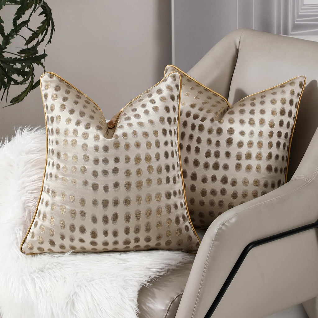 Champagne Gold Abstract Dot Jacquard Throw Pillow Covers 18x18 in
