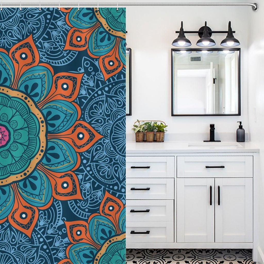 Mandala Bohemian Shower Curtain Indian Hippie Art Abstract Floral Texture Pattern Waterproof Fabric Bathroom Curtains