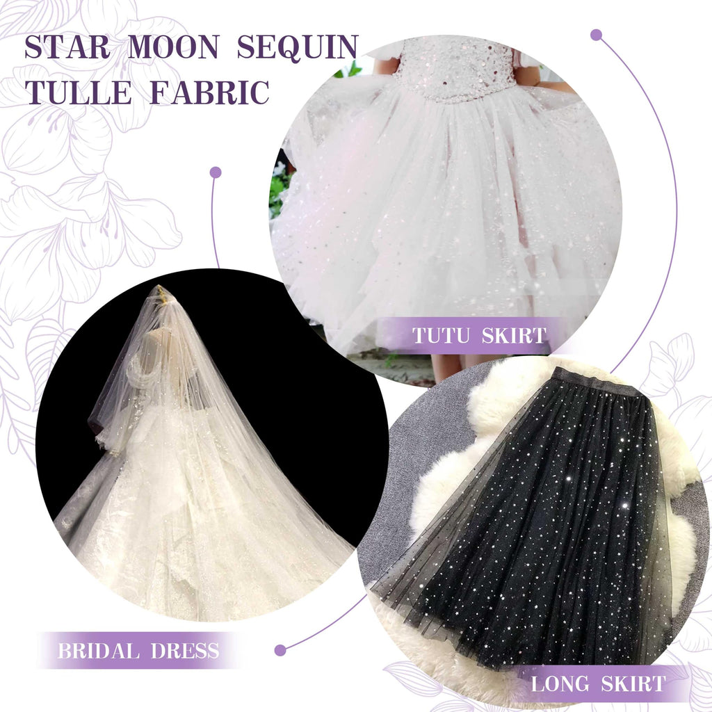 1 Yard Glitter Tulle, Star Moon Sequin, 54" Wide Light Purple