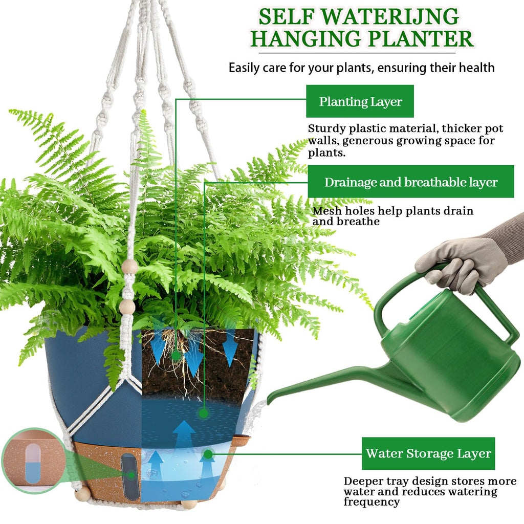 10 Inch Self Watering Hanging Planters for Indoor Plants, 2 Pack