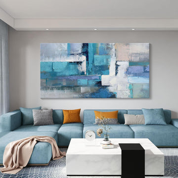 Abstract Canvas Wall Art: Large Wall Art Paintings, Modern, Framed Artwork in Blue and Black -Bedroom Decorations for