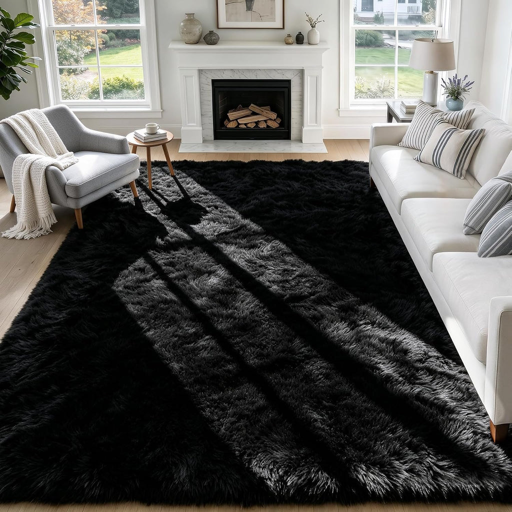 Fluffy Shag Area Rugs Bedroom Black Rug