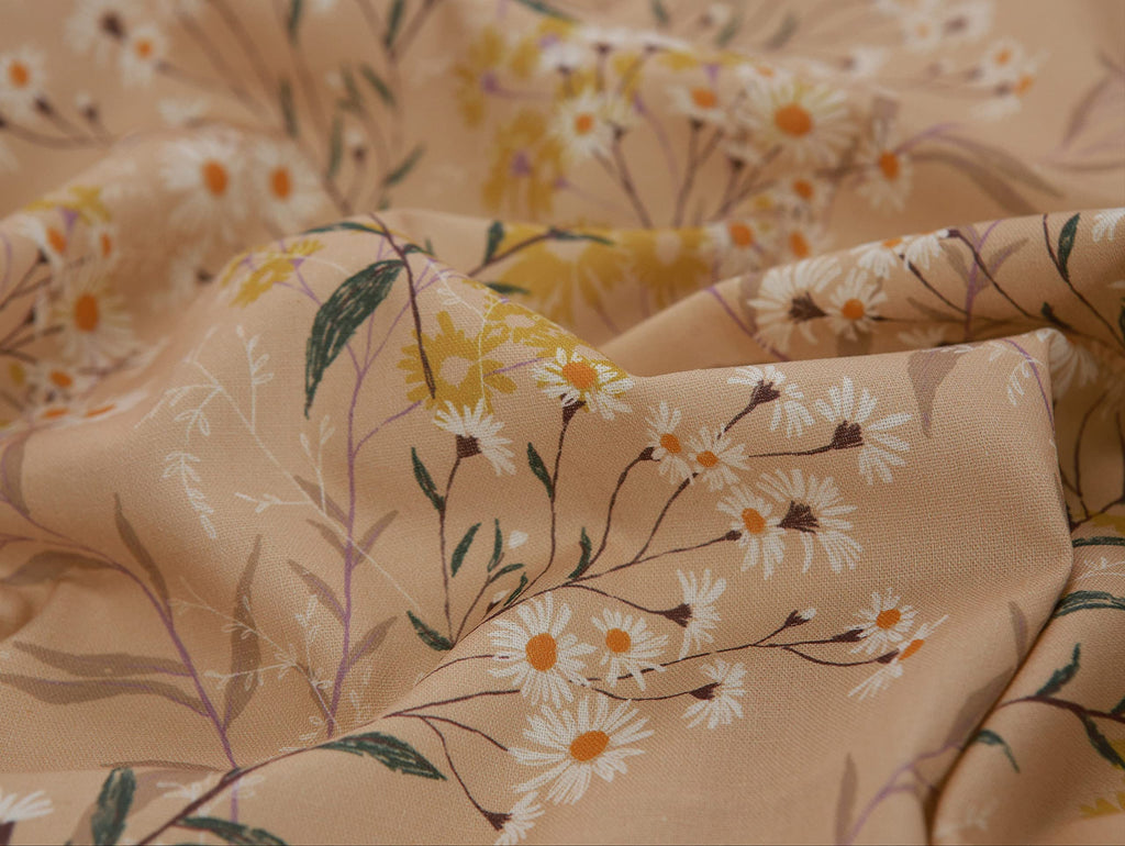 Linen Blend Print Fabric (3yard, 21 - Daisy Forest Yellow)