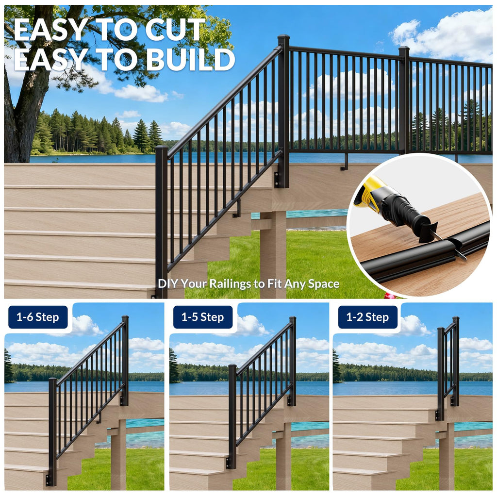 36 in x 6 ft Modular Side Mount Aluminum Stair Railing Kit