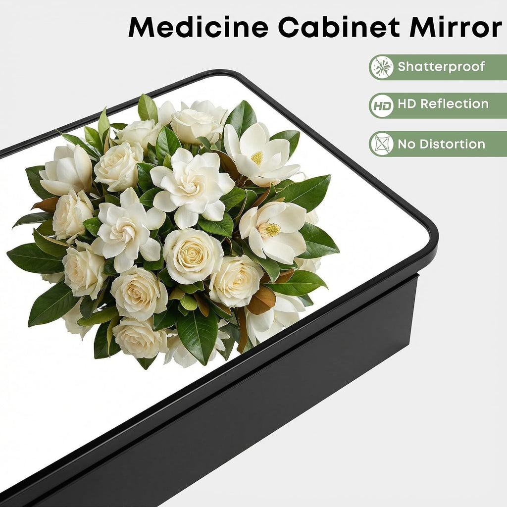 24x16 Inch Medicine Cabinet with Mirror - Recessed or Surface Mount Wall Cabinet, Aluminum Frame with Tempered Glass