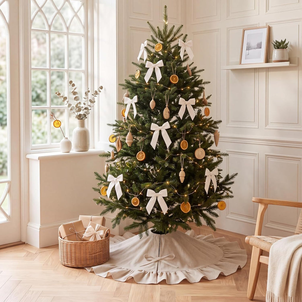 Christmas Tree Skirt with Ruffle Border and Ties 36 Inch Vintage Tree Skirt Decorations Rustic Farmhouse Scalloped