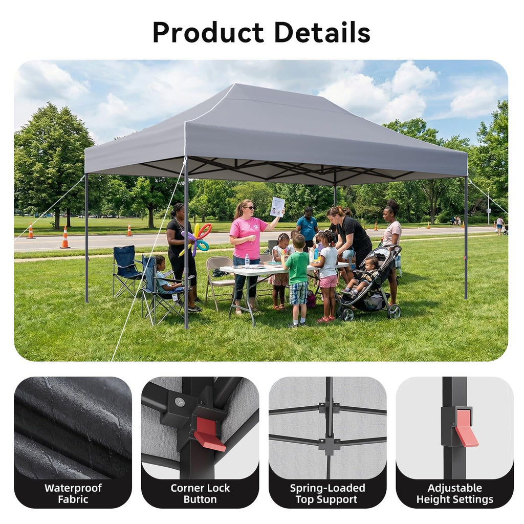 10x15 Pop Up Canopy, Outdoor Canopy Tent with Roller Bag, Gray