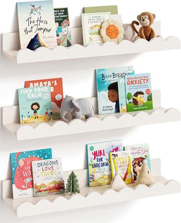 Nursery Book Shelves, Set of 3, Nursery Decor for Baby and Toddler, Scalloped Shelves, Book Shelf for Kids Rooms