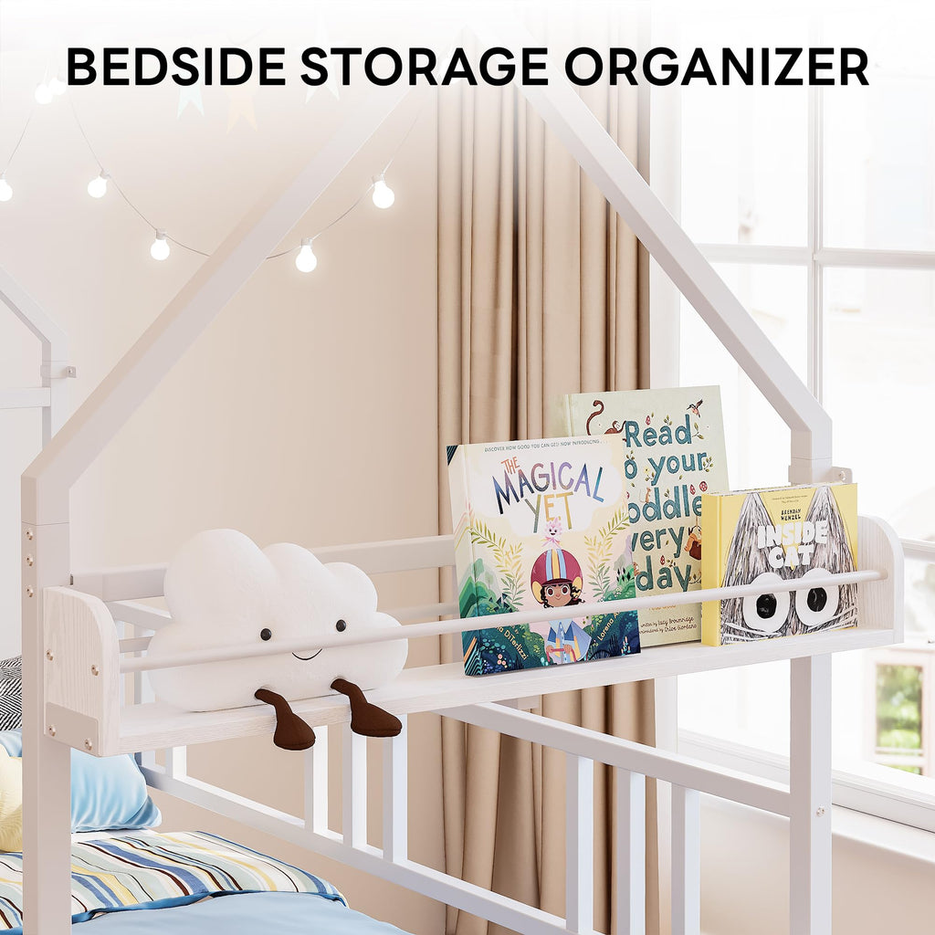Daybed with Trundle, House Shaped Twin Bed Frame, White
