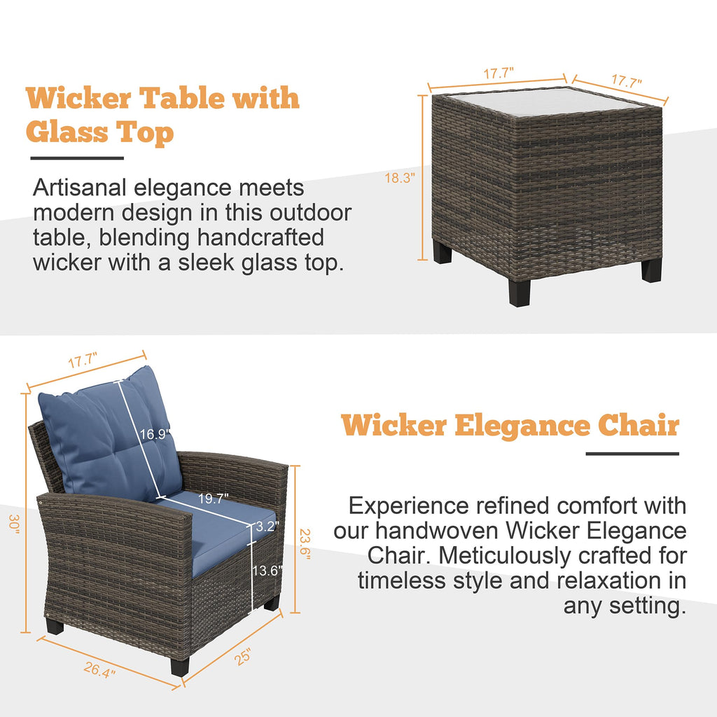 3 Pieces Patio Furniture Set 3 Pieces PE Rattan Wicker Chairs with Table Outdoor Furniture for