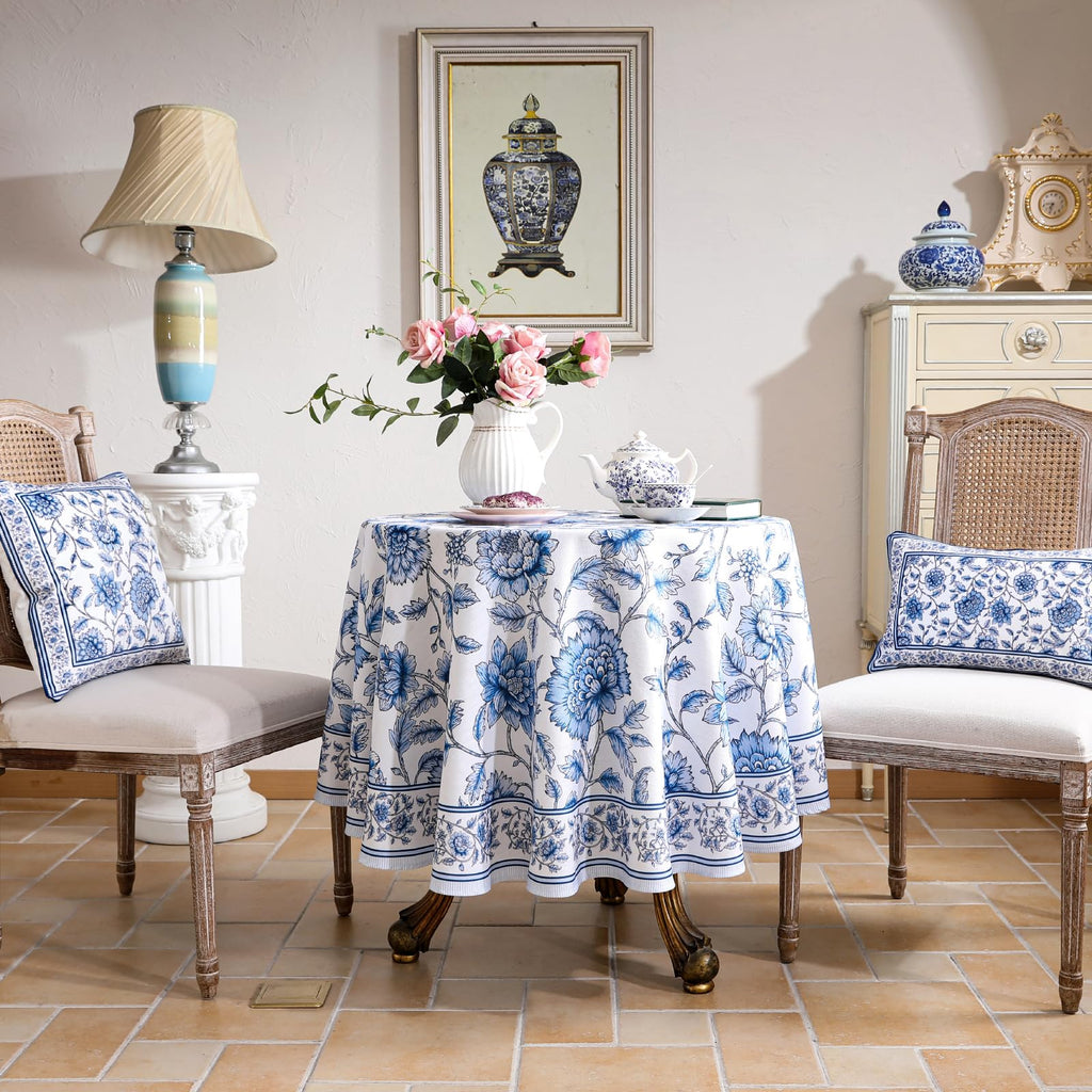 Designer French Round Reusable Tablecloth, Diameter 67"