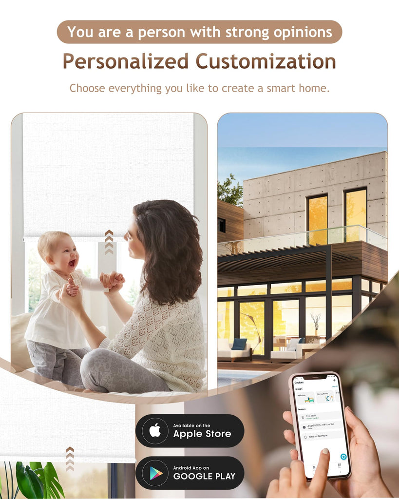 Motorized Blinds with Remote, APP, Voice Control - 100% Blackout