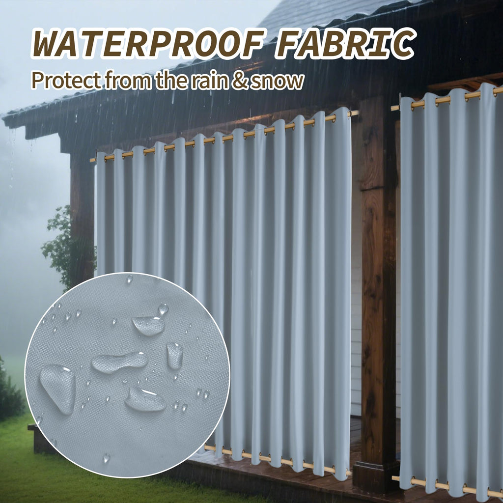 Outdoor Curtains Waterproof, Zipper Design 2 Panels Privacy Weatherproof Blackout Curtain Top & Bottom Grommet