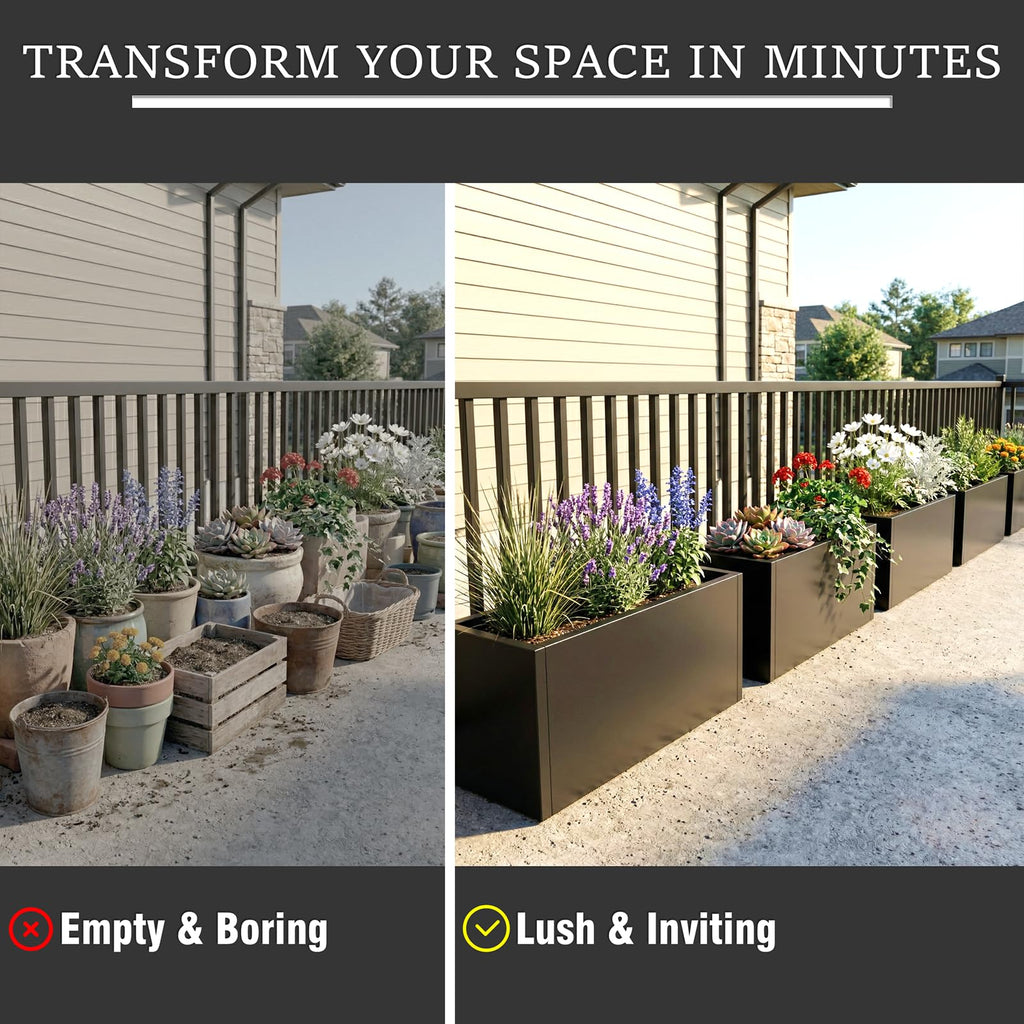 Metal Planter Box 32 Inch Outdoor, Galvanized Steel Raised Garden Bed