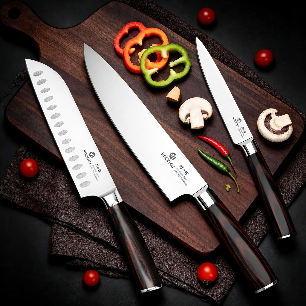 3 Pieces Knife Set, Japanese High Carbon Stainless Steel Chef Knives | Professional 3 Pcs Chef Knife Set with