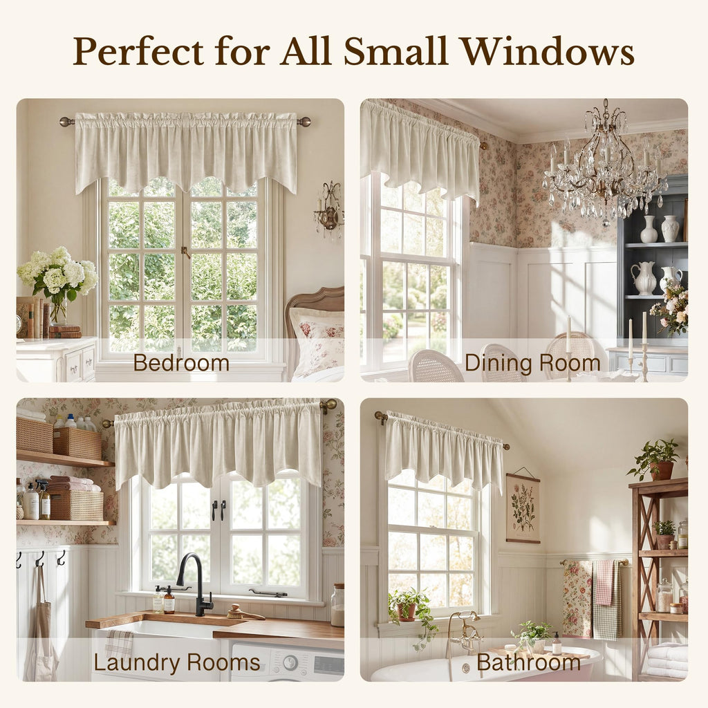 Beige Window Valance Curtains 52x18 Inch, 1 Panel