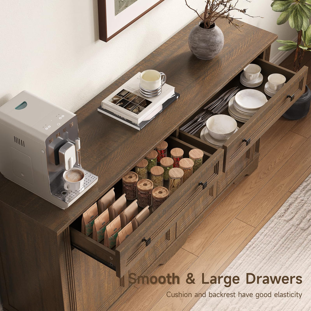 63" Sideboard Buffet Cabinet, Large Credenza with Drawers Walnut