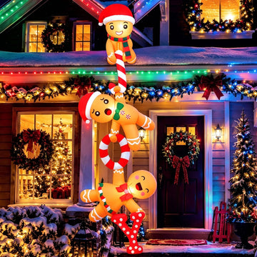 8 FT Hanging Christmas Inflatables Gingerbread, Joy Climbing Gingerbread Man Inflatable Funny Christmas Blow Ups