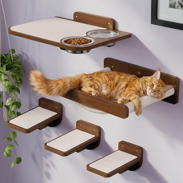 Cat Wall Shelves - Wall Mounted Cat Shelves with Feeding Station