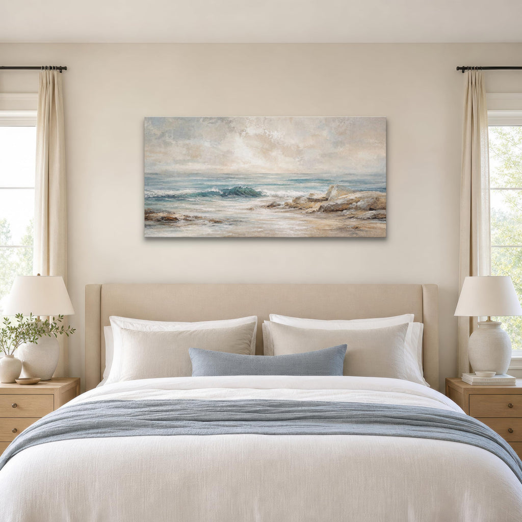 Coastal Canvas Wall Art, Misty Ocean Landscape, 48 x 24 Inches