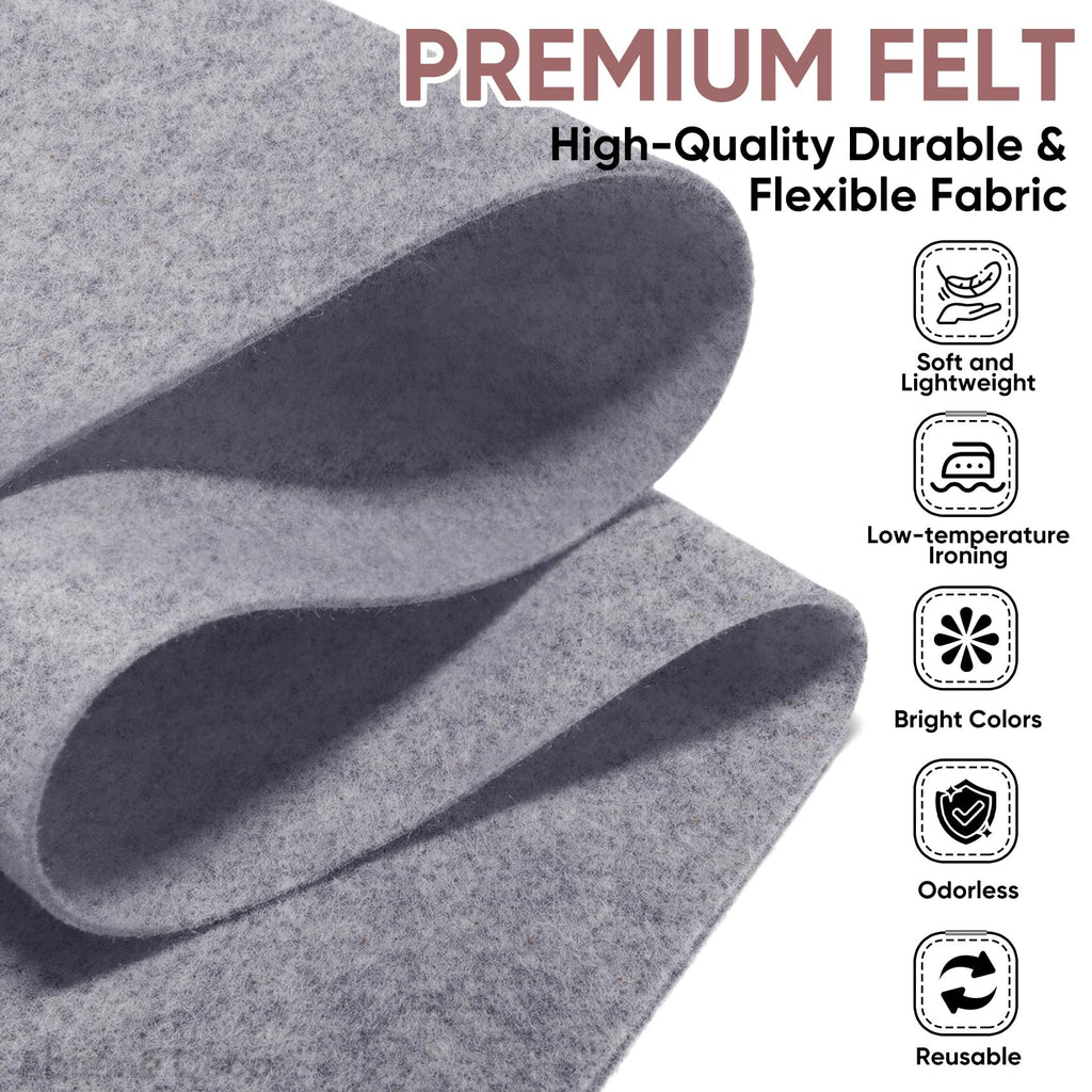 Soft Felt Fabric Sheet 18" x 36", 1.6mm Acrylic Craft Felt, Heather Gray