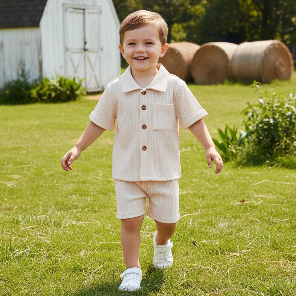 Baby Boy Clothes Toddler Infant Leisure Ribbed Button Down Shirt Tops + Shorts Set 2PCS Summer Soft and Smooth Outfit