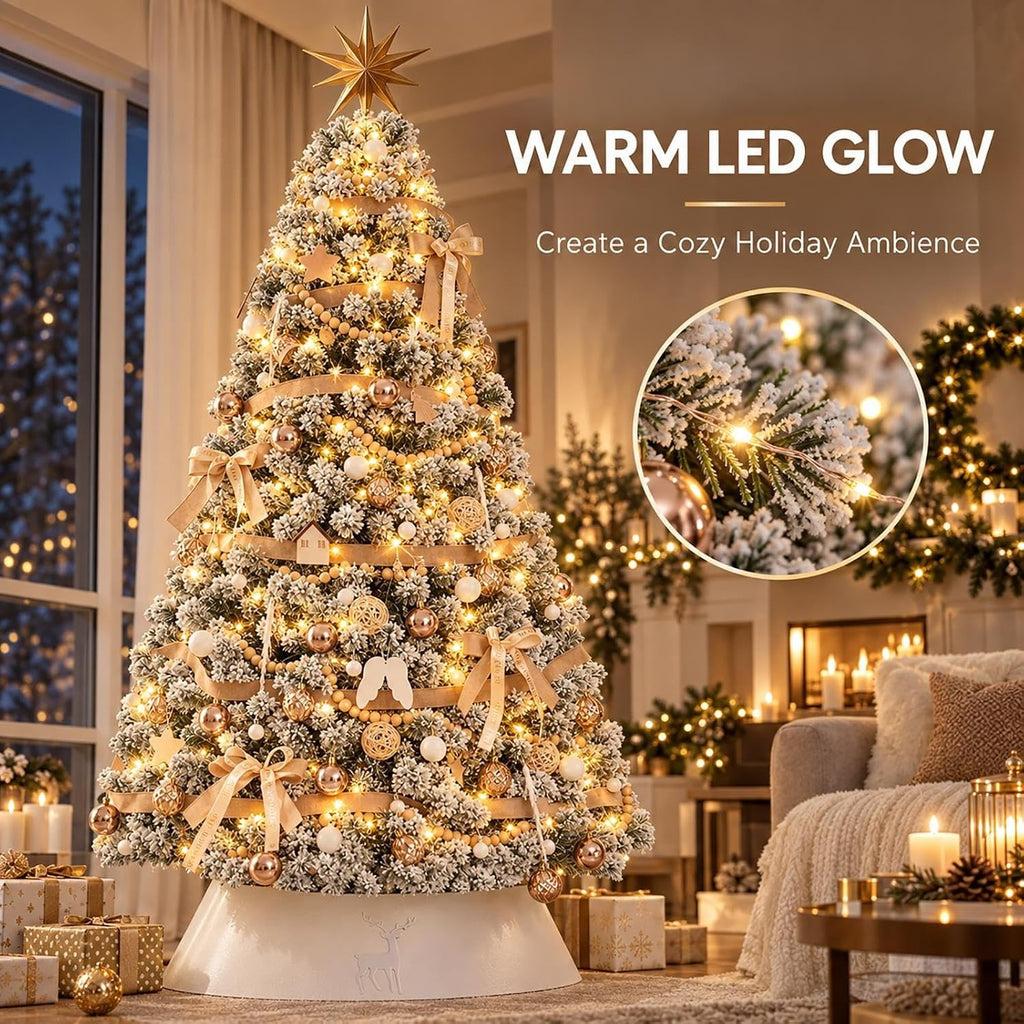 White Christmas Trees with Lights, Flocked Xmas Tree, Artificial Tree