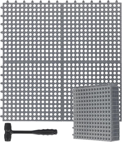 12 Pack Drainage Tiles Modular Interlocking Floor Tiles with 1 Pc Plastic Hammer 12" x 12" Cushion Mat Non Slip Rubber