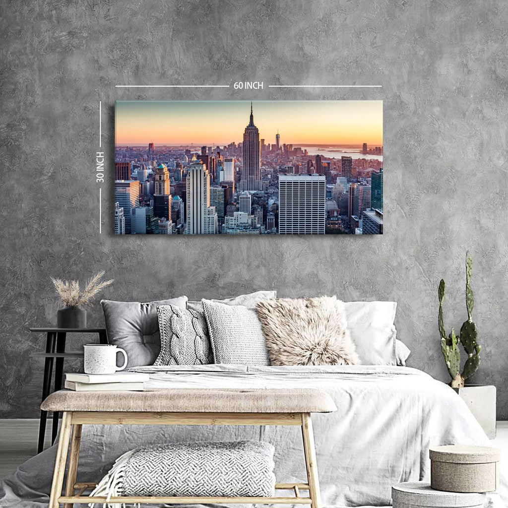 NYC Wall Manhattan Skyline at Night Painting Prints Sunset New York City Wall Decor Modern Building Skyscraper