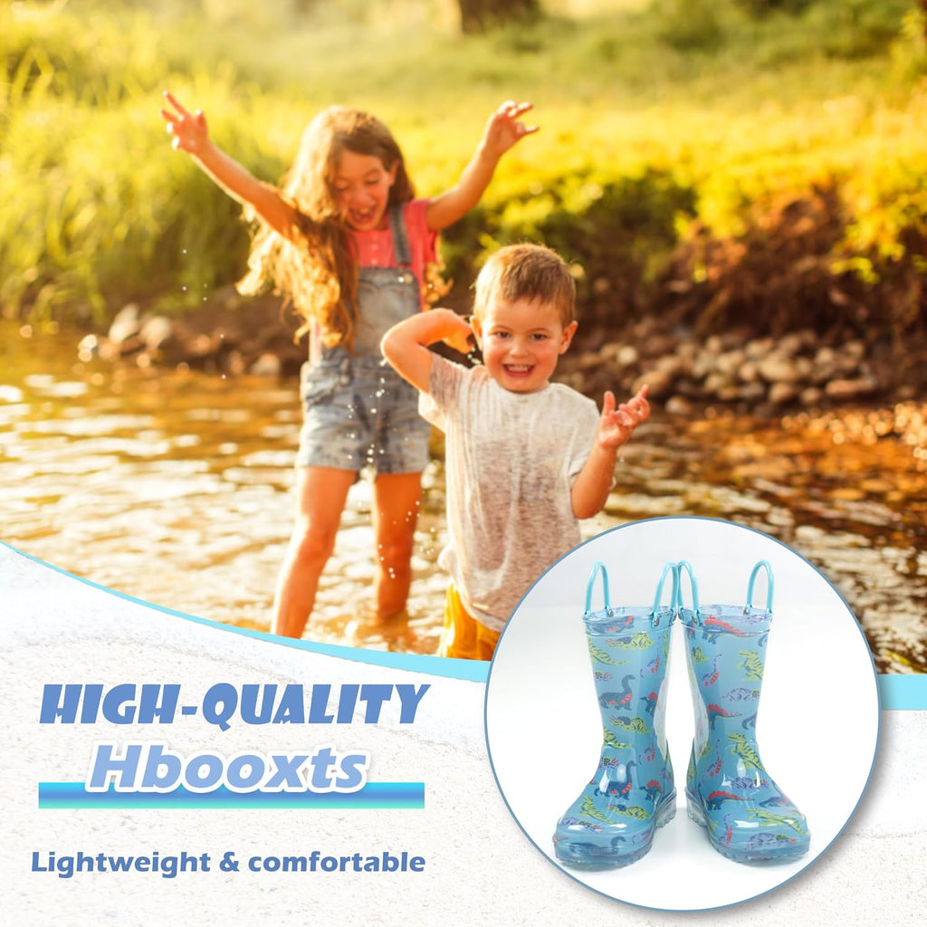 Toddler Rain Boots Waterproof Rubber Kids Rain Boots for Girls and Boys with Fun Patterns and Easy-On Handles