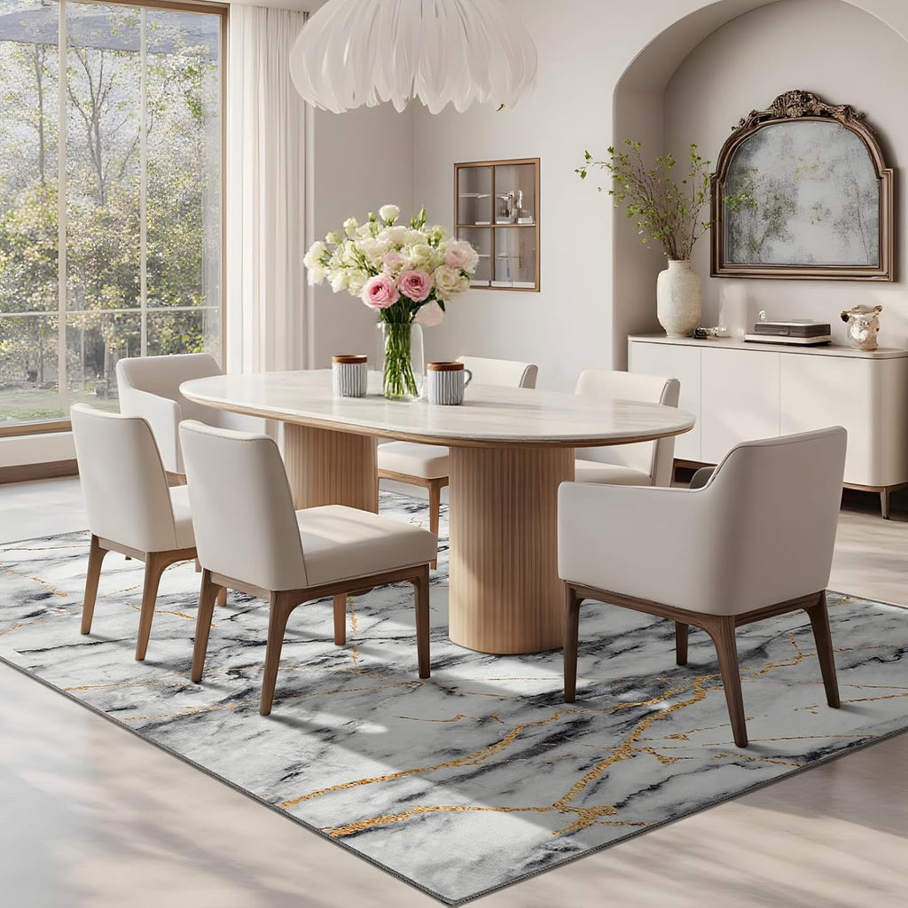 6x9 Living Room Rug Washable Abstract Rugs with Non-Slip Backing Low Pile Area Rug for Living Room, Bedroom, Dining Room