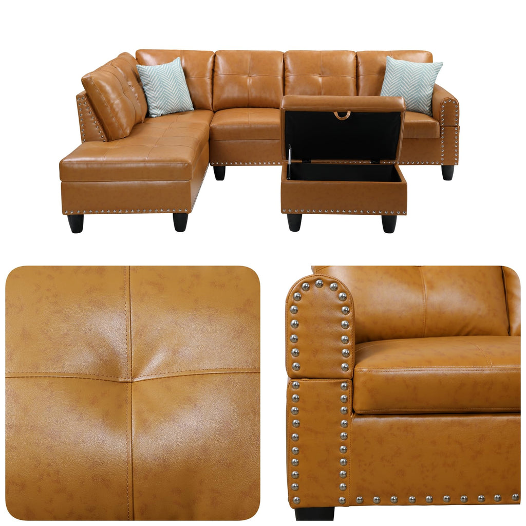 Leather L-Shaped Couch Set, 97.5"L x 69.5"W Sectional Sofas Ginger